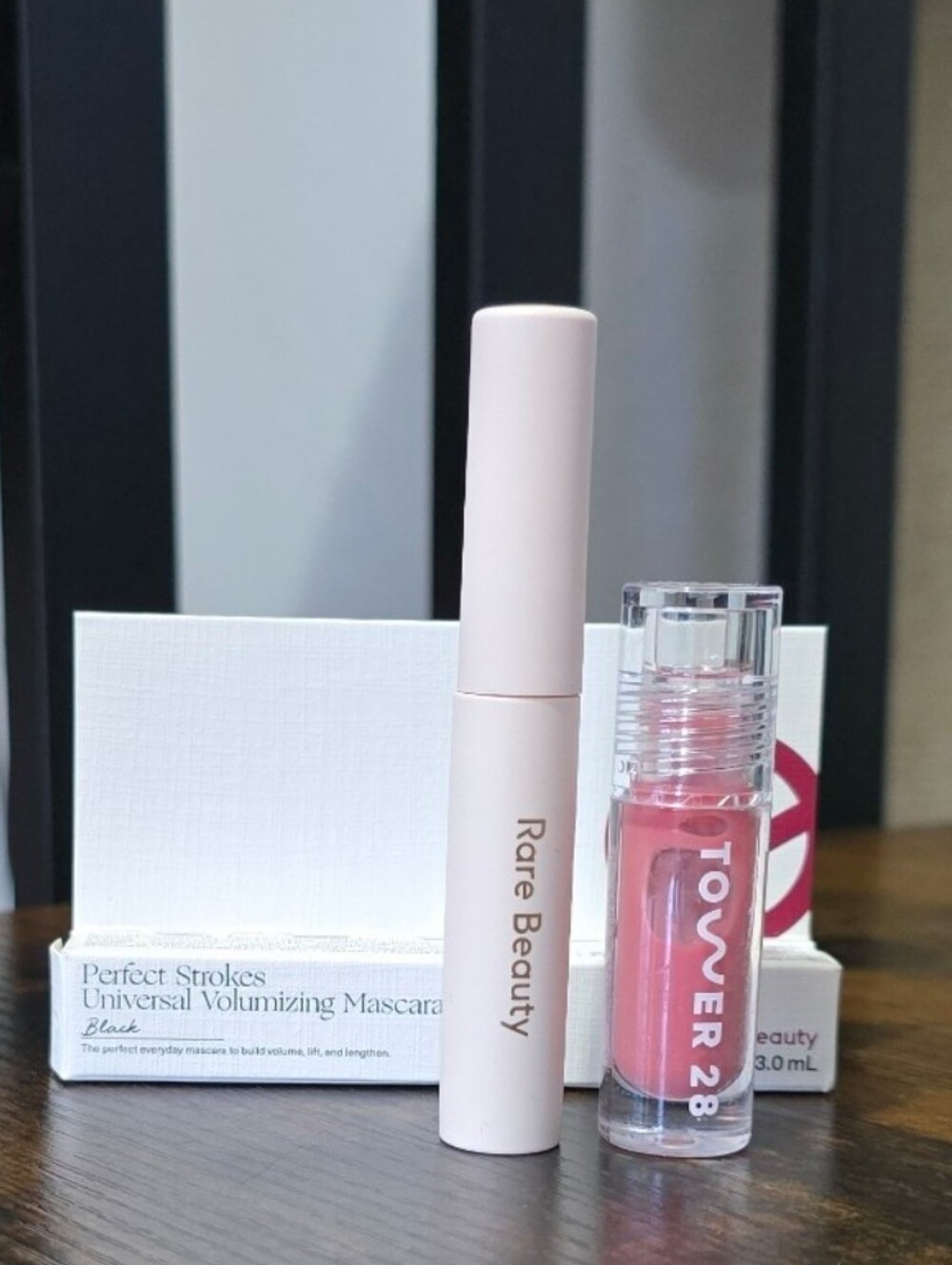 TRAVEL SIZE- Tower 28 lip gloss and Rare Beauty Mascara